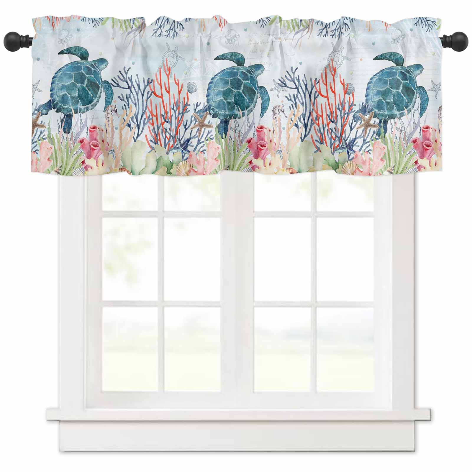 Sea Turtle Curtain Valance for Windows/Living Room/Kitchen/Bathroom ...