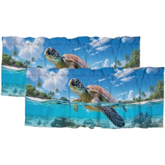 Sea Turtle Curtains Valances for Home Decor Coastal Beach Nautical Blue Ocean Thermal Insulated Room Darkening Curtain for Dinning Room 54 by 18 in, 2 Panel