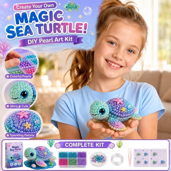 Sea Turtle Decor Bead Diy Kit Beads for Jewelry Making Adults Iridescent Beads Sea Shells for Crafting with Starfish for Crafts and Pearls for Decoration Creative Nautical Art Set
