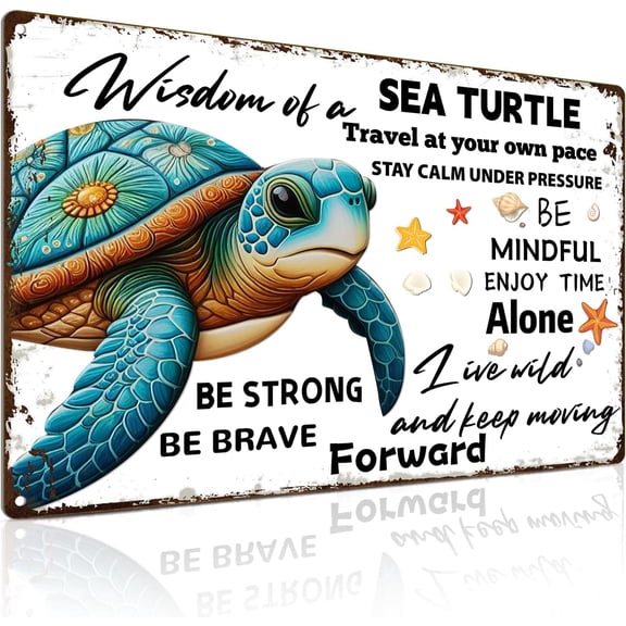 Sea Turtle Decor - Sea Turtle Gifts Metal Sign Ocean Bathroom Decor - Great SeaTurtle Decorations for Home - Turtle Sign 8 x 12 Inch
