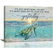 Sea Turtle Decor Wall Art Beach Ocean Decor Sea Turtle Pictures Canvas Prints Coastal Turquoise Turtle Bathroom Wall Decor Inspirational Quote Painting Modern Artwork Home Decor for Bathroom 16x12