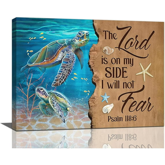 Sea Turtle Decor Wall Art Ocean Wall Decor Turquoise Sea Turtle Painting Pictures Christian Scriptures Psalm Canvas Prints Modern Artwork Home Decor for Bathroom Bedroom Living Room 16"x12"