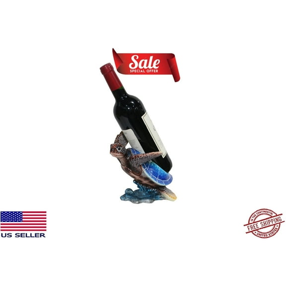 Kohan26 Coastal Sea Turtle 1-Bottle Countertop Portable Wine Bottle Holder for Home, Kitchen, Bathroom Decor