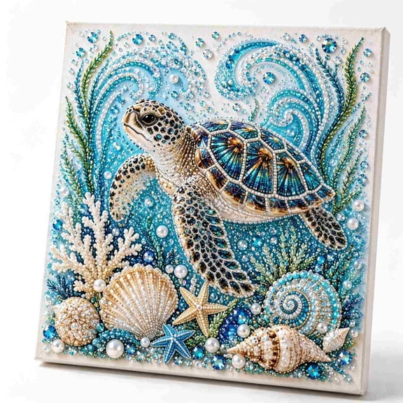Sea Turtle Diamond Art Painting Kits for Adults, 3D Diamond Art Kits for Beginners, Ocean DIY Crafts Kit, Coastal Wall Art for Home Decor, 8.86 x 8.86 Inches