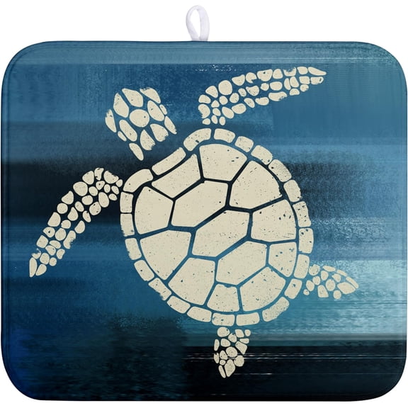 Sea Turtle Dish Drying Mat Summer Ocean Animal Dish Drainer Rack Mat 16 X 18 Inch Dark Blue Microfiber Absorbent Drying Mat for Kitchen Counter