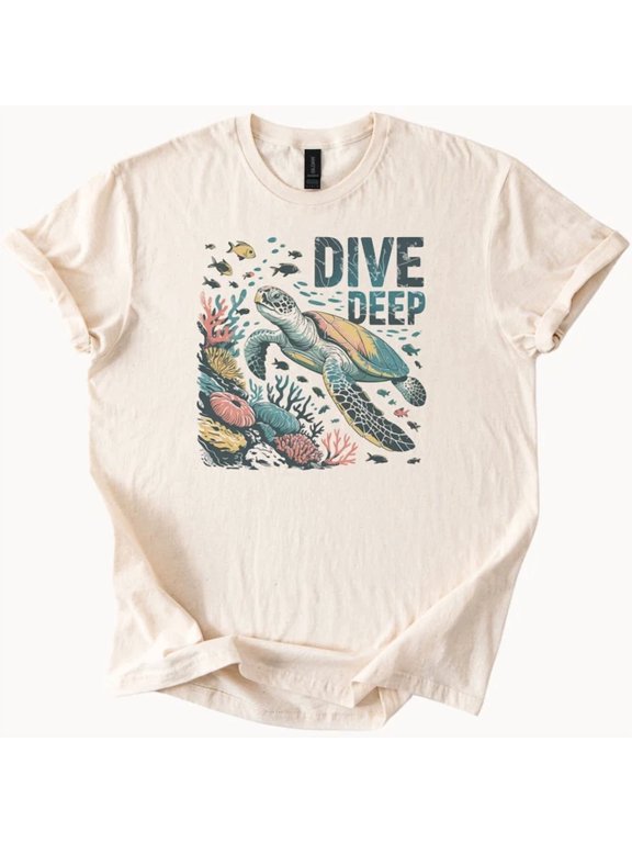 Sea Turtle Dive Deep T Shirt Ocean Graphic Tee Scuba Gift