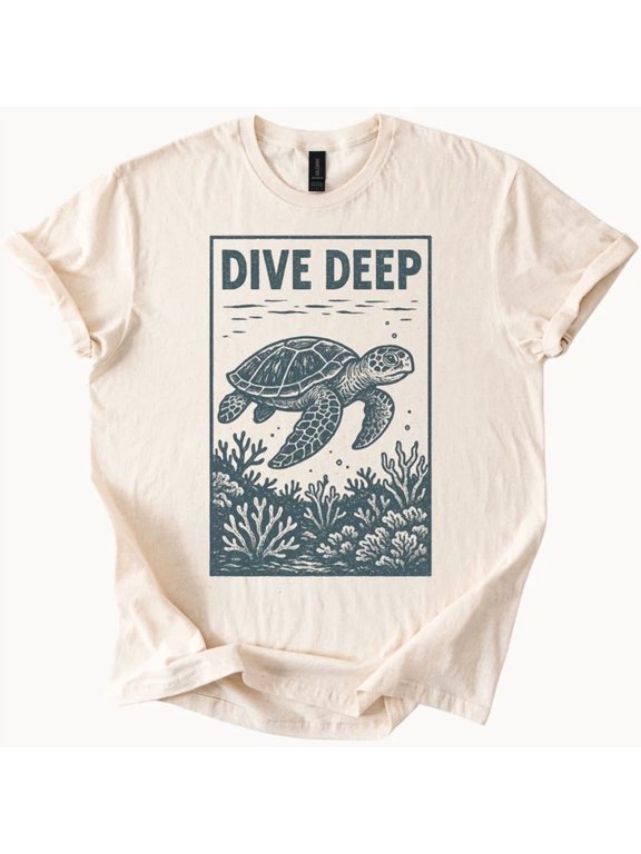 Sea Turtle Dive Deep T-Shirt Ocean Graphic Tee Scuba Gift