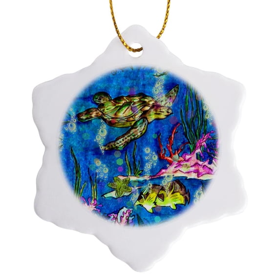3drose, Sea Turtle Dreams, 3 inch Snowflake Porcelain Ornament