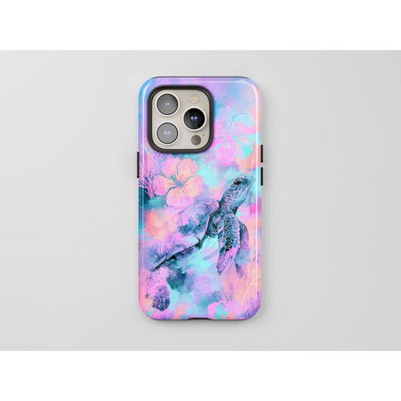 Sea Turtle Dreamy Watercolor Tough Phone Case, Dual-Layer Protective Cover for iPhone