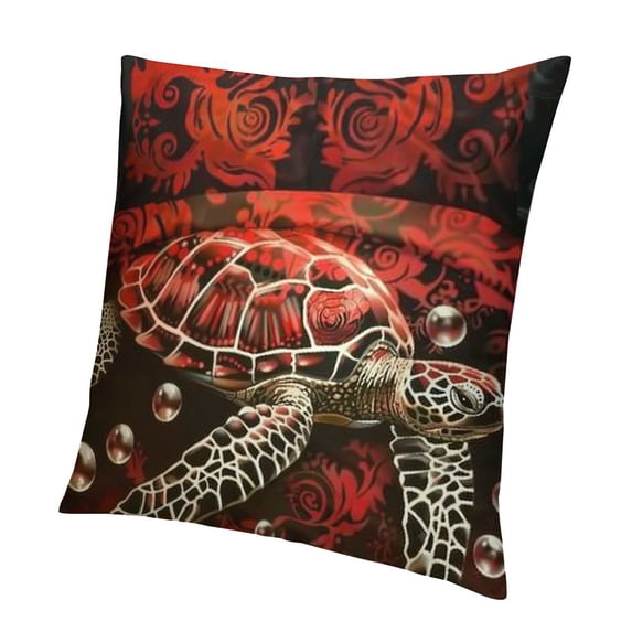 Sea Turtle Duvet Cover Set Full Size,Red Ocean Tortoise Animal Print Comforter Cover withPillowcases,Abstract Circle Geometric Painting Breathable Bedspread for Boys Teens