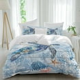 thumbnail image 1 of Sea Turtle Duvet Cover Set Queen Size Ocean Starfish Coral Blue Wood Grain Soft Lightweight Comforter Covers 4 Piece Bedding Set with 1 Duvet Cover 1 Bed Sheet & 2 Pillow Shams, 1 of 8
