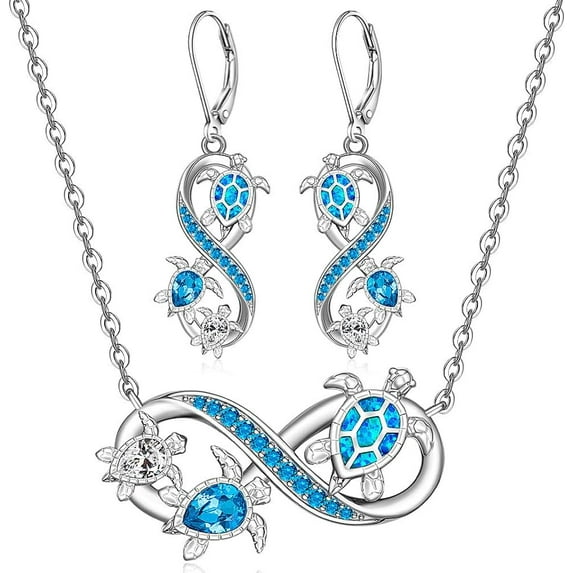 Sea Turtle Earrings Turtle Necklace for Women Set Sterling Silver Infinity Sea Turtle Pendant Necklaces Jewelry Mothers Day Gifts