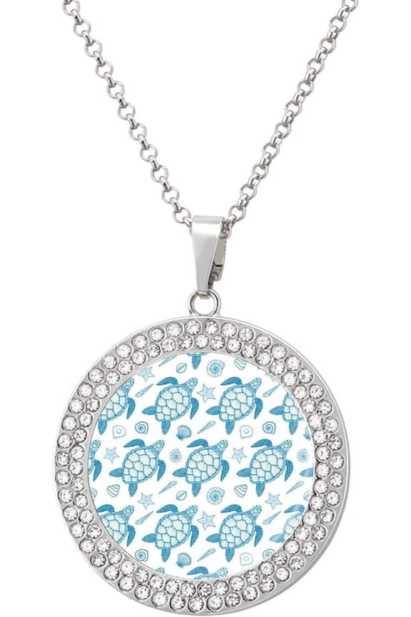 Sea Turtle Elegant and Shells Womens Necklaces Inlaid Crystal Round Alloy Pendant Necklace Delicate Gift Jewelry[u137]