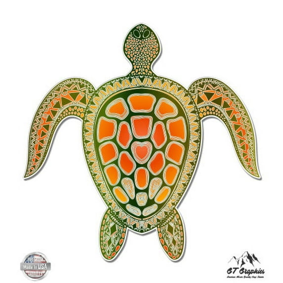 Sea Turtle Ethic Pattern - 3" Vinyl Sticker - For Car Laptop I-Pad Phone Helmet Hard Hat - Waterproof Decal