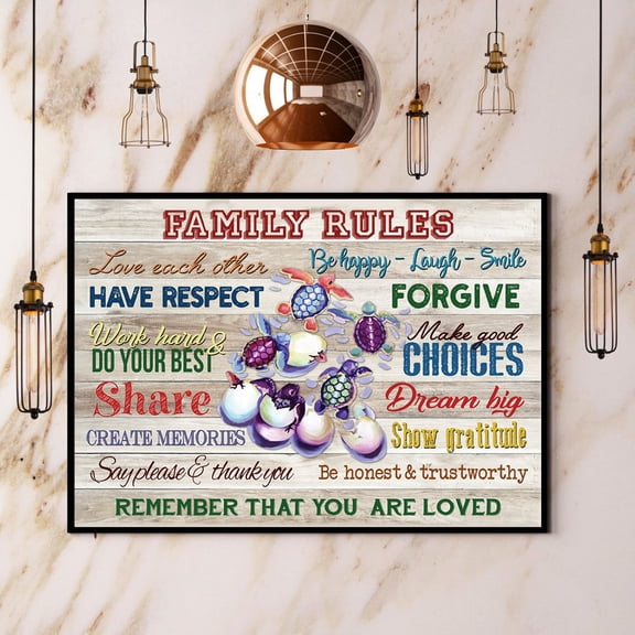 Sea Turtle Family Rules Be Happy Laugh Smile Paper Poster No Frame 11 x 17 Inch Poster