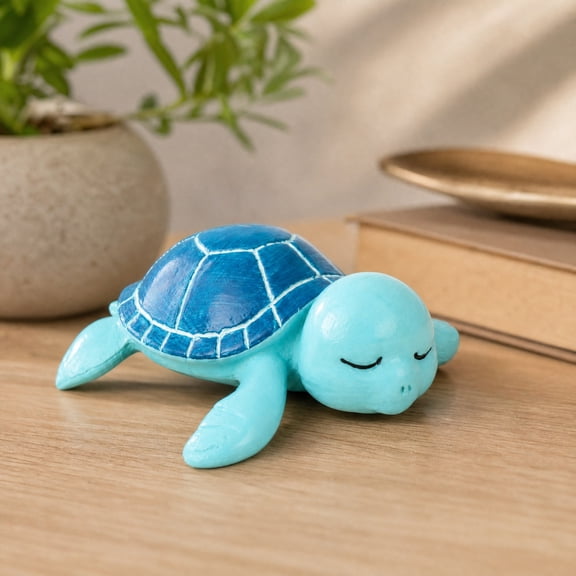 Sea Turtle Figurine, Sleeping Turtle Statue Cute Ocean Themed Tabletop Decor Resin Animal Ornament, Beach House Decoration for Shelf Bathroom Desk Living Room Nautical Home Decor