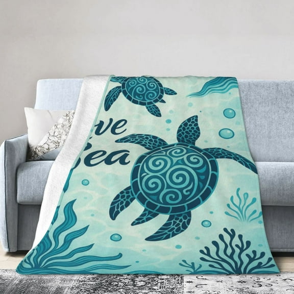 Sea Turtle Fleece Throw Blanket Underwater World Sea Turtle Sea Grass Natural Watercolor Style Plush Sherpa Blanket Cozy Fluffy Blanket Sea Turtle Gifts 50x40