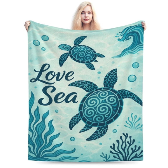 Sea Turtle Fleece Throw Blanket Underwater World Sea Turtle Sea Grass Natural Watercolor Style Plush Sherpa Blanket Cozy Fluffy Blanket Sea Turtle Gifts 50x40