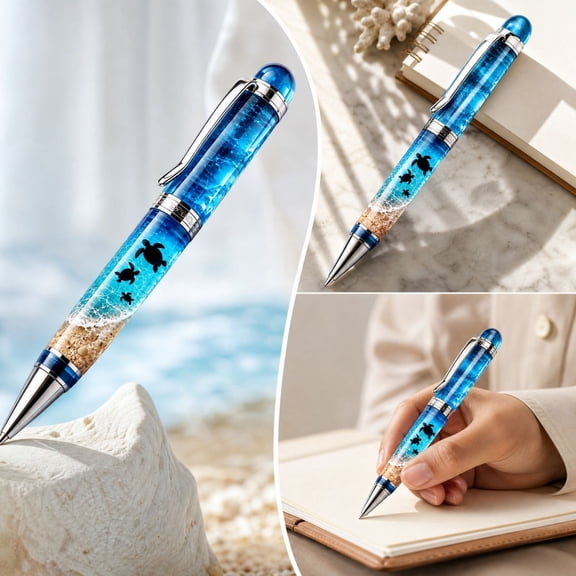 Sea Turtle Floating Liquid Glitter Ballpoint Pen Souvenir Floating Pen Beach Theme Decorative Writing Pen Gift For Desk