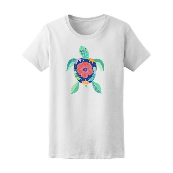 Sea Turtle Floral Pattern T-Shirt Women -Image by Shutterstock, Female Small