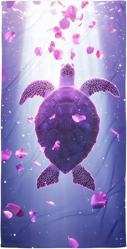 Sea Turtle Flower Oversized Sand Free Beach Towel 71x36IN Lightweight Quick Dry Terry Towel For Travel, Swimming, Pool, And Camping, Absorbent And Compact Beach Essential For Women Men