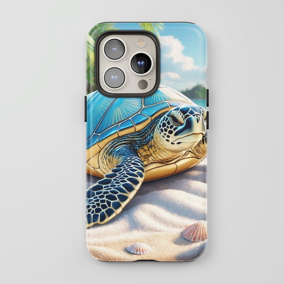 Sea Turtle For All iPhone Series Protective Phone Case Tropical Art Blue Gold