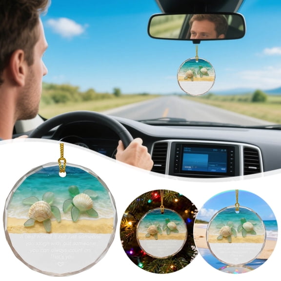 Sea Turtle Friendship Sea Glass Christmas Ornament Coastals Holiday Hanging Drop Blue,Free Size