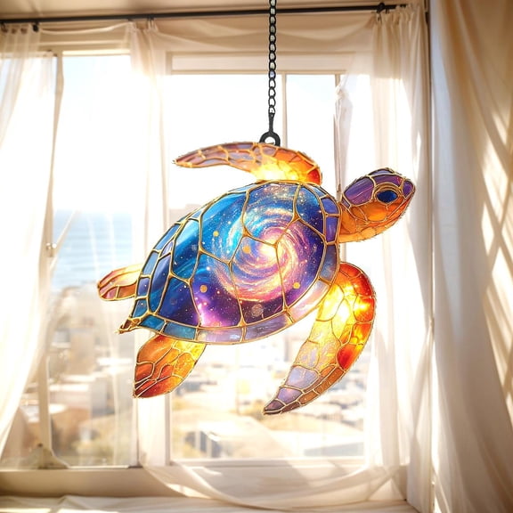 Sea Turtle Galaxy Suncatcher, 2D Flat Acrylic, Cosmic, Ocean Inspired Design, Unique Gift For Her, Window Home Accent
