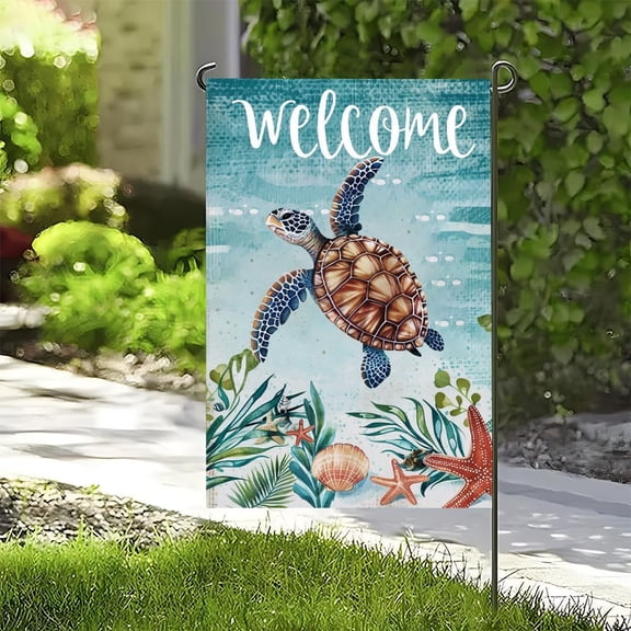 Sea Turtle Garden Flag 11.81 x 17.72 Inch Ocean Turtle and Seashells Double Sided Decorative Flag for Outdoor Yard Porch Lawn Patio Summer Coastal Home Decoration