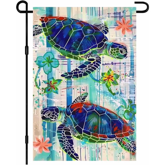 Sea Turtle Garden Flag 12 x 18 Inch Double Sided, Colorful Tropical Ocean Turtle Yard Flag for Outdoor Porch Lawn Patio Beach House Summer Decor