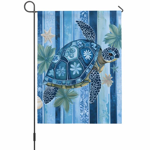 Sea Turtle Garden Flag 12 x 18 Inches, Floral Leaf Weather Proof Outdoor Patio Flags Double Sided Small Garden Decoration for Yard Outside Home