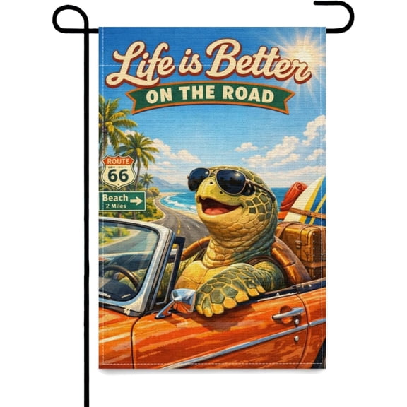 Sea Turtle Garden Flag, Summer Beach Coastal Yard Decor, Double Sided Farmhouse Lawn Banner, 12 x 18 Inch