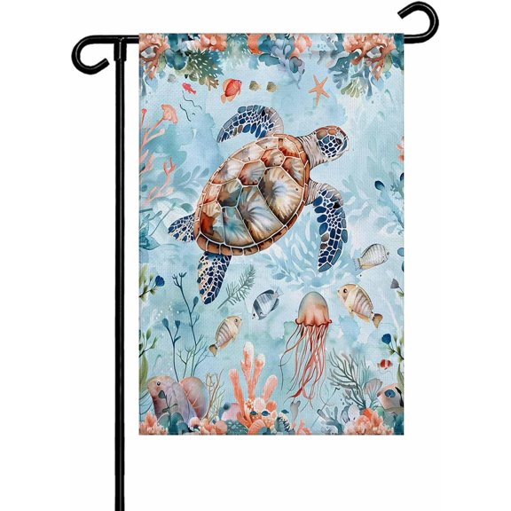 Sea Turtle Garden Flags 12x18 Double Sided Outside Decoration Summer Beach Coastal Nautical Coral Blue Red Decorative Welcome Yard Flag Banners for House Home Patio Lawn Seasonal Outdoor Decor