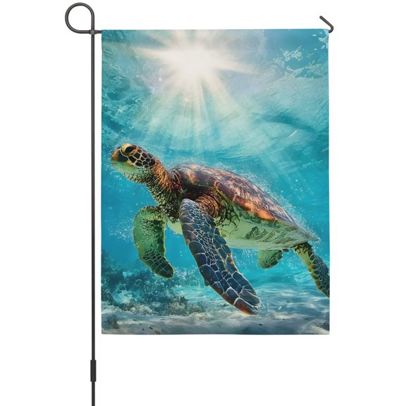 Sea Turtle Garden Flags For Outdoor, Sunbeams Coral Marine Life Tropical Coastal Small Double Side Yard Flags Weather Proof Garden Decor for Lawn Outside Holiday 12 x 18 Inches