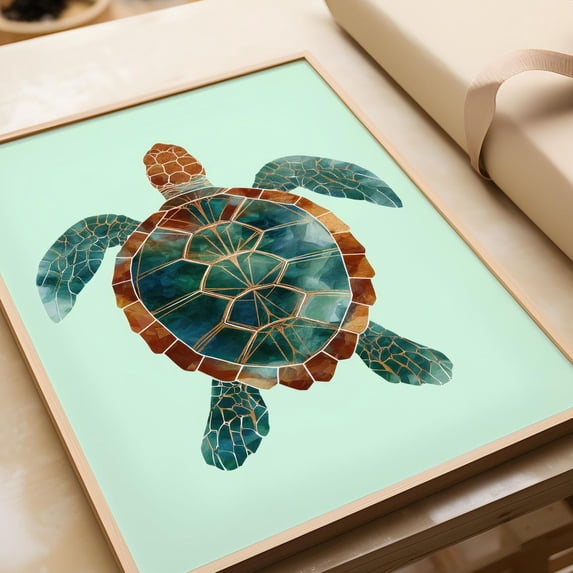 Sea Turtle Geometric Animal Turquoise Brown Modern For Children ...