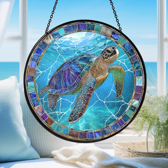 Sea Turtle Glass Suncatcher, Window Hanging, Turtle Lover, 3.5 in