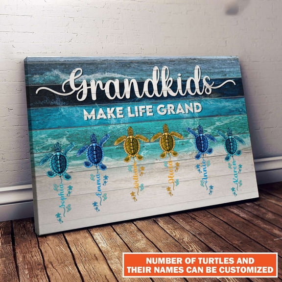Sea Turtle, Grandkids Make Life Grand Customized Personalized NAME 11 x 17 Inch Poster
