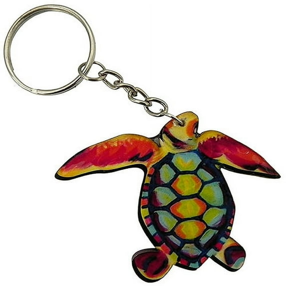 Sea Turtle Graphic Dangle Acrylic Keychain Lightweight Metal Keyring - Handmade Gifts Boho Car Keys Bag Tropical Accessories