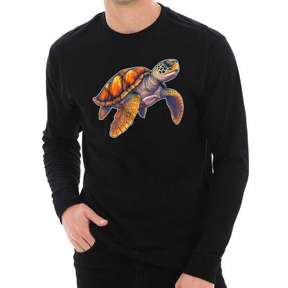 Sea Turtle Graphic Design Unisex Ring Spun Cotton Premium Long Sleeve T-shirt - Black XL