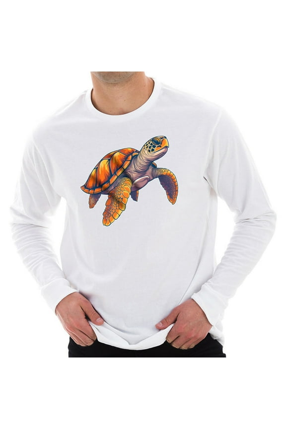 Sea Turtle Graphic Design Unisex Ring Spun Cotton Premium Long Sleeve T-shirt - White XL