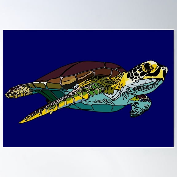 Sea Turtle Graphic Drawing Poster Wall Art, Modern Wall Decor For Living Room Bedroom, 24x36 UNFRAMED