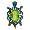 thumbnail image 1 of Sea Turtle Green, Blue, Rhinestone Brooch, Gold-Tone Metal, 1 of 9