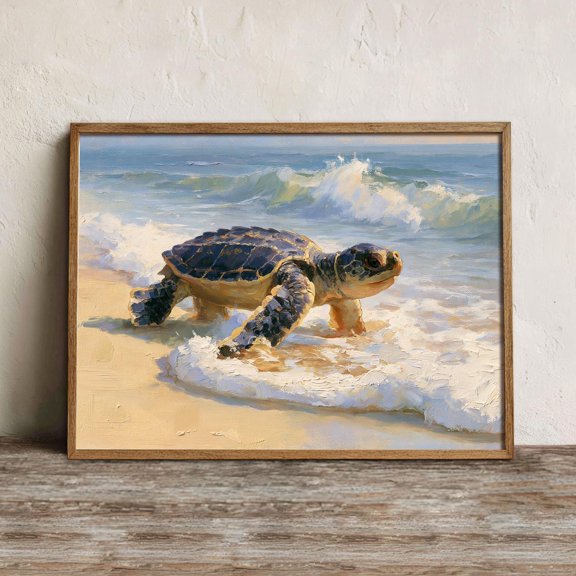 Sea Turtle Hatchling Wall Art Print, Mexican Coastal Wildlife Decor