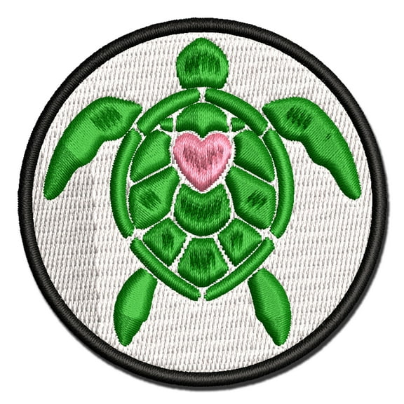 Sea Turtle Heart in Shell Applique Multi-Color Embroidered Hook & Loop Patch - 2.0 Inch Mini
