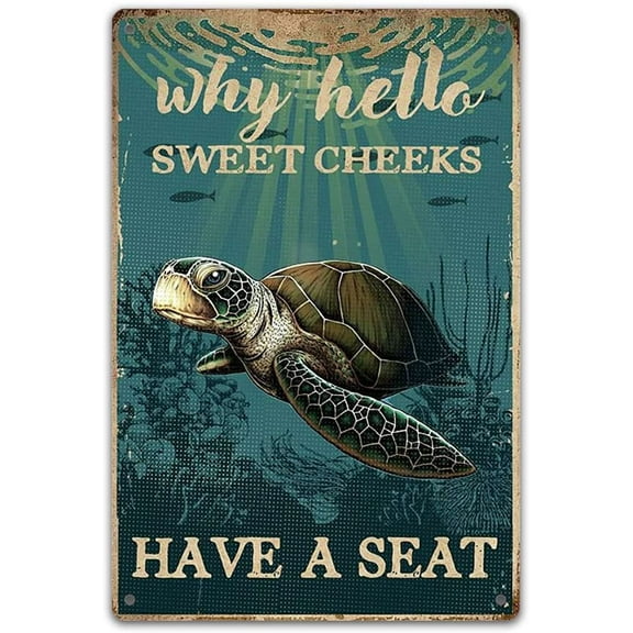 Sea Turtle How Hello Sweet Cheeks Vertical Poster, Funny Turtle Poster Art, Bathroom Wall Decor,Vintage Metal Tin Sign Wall Art Pub Bar Gifts 8x12inch