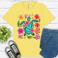 thumbnail image 1 of Sea Turtle Hibiscus Flower Shirt | Tropical Floral Summer Graphic Tee , Yellow, 2XL, 1 of 6