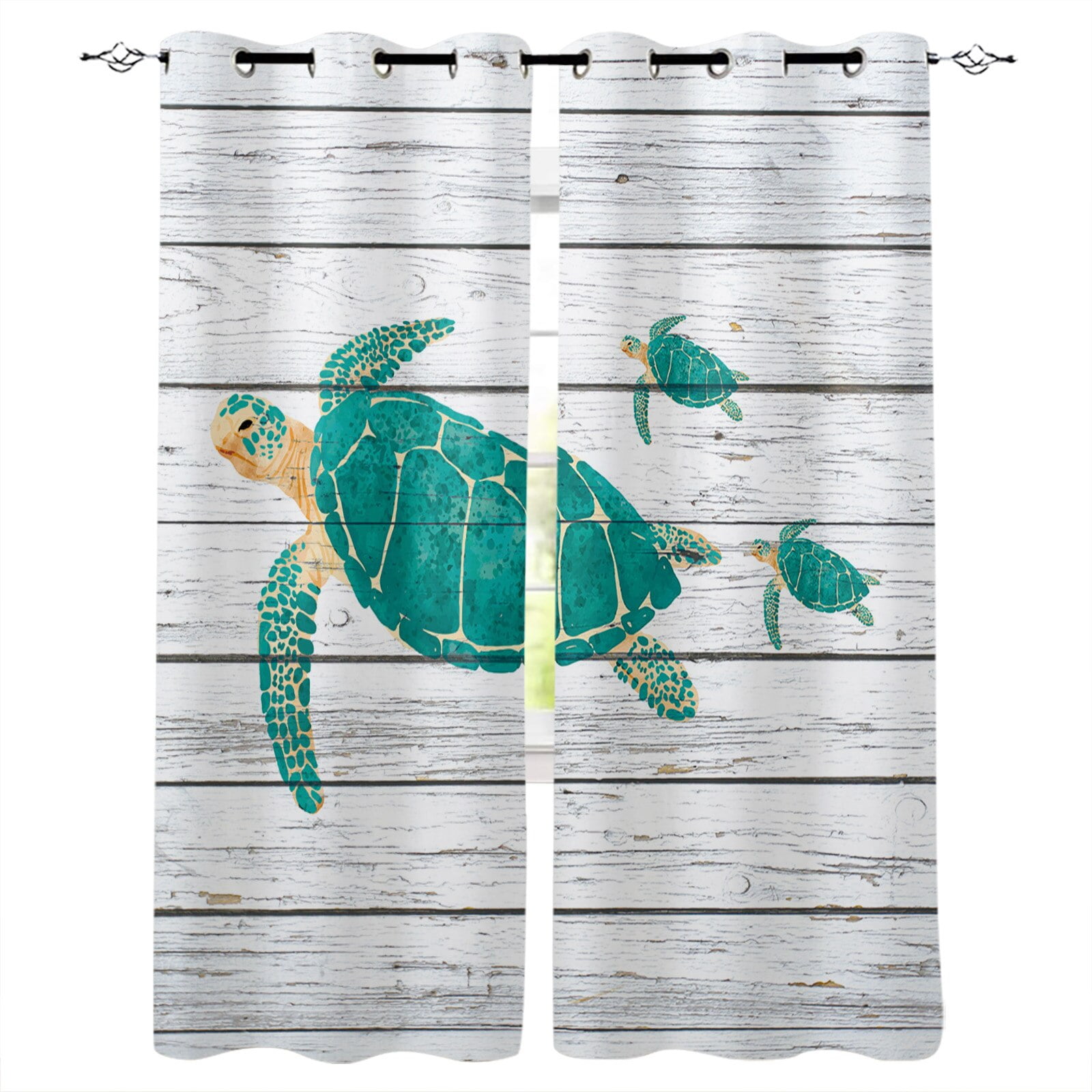 Sea Turtle Illustration Art Coral Reef Curtains In The Bedroom Living