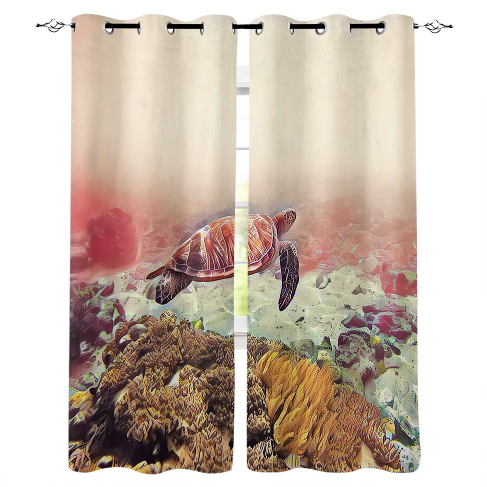 Sea Turtle Illustration Art Coral Reef Curtains In The Bedroom Living