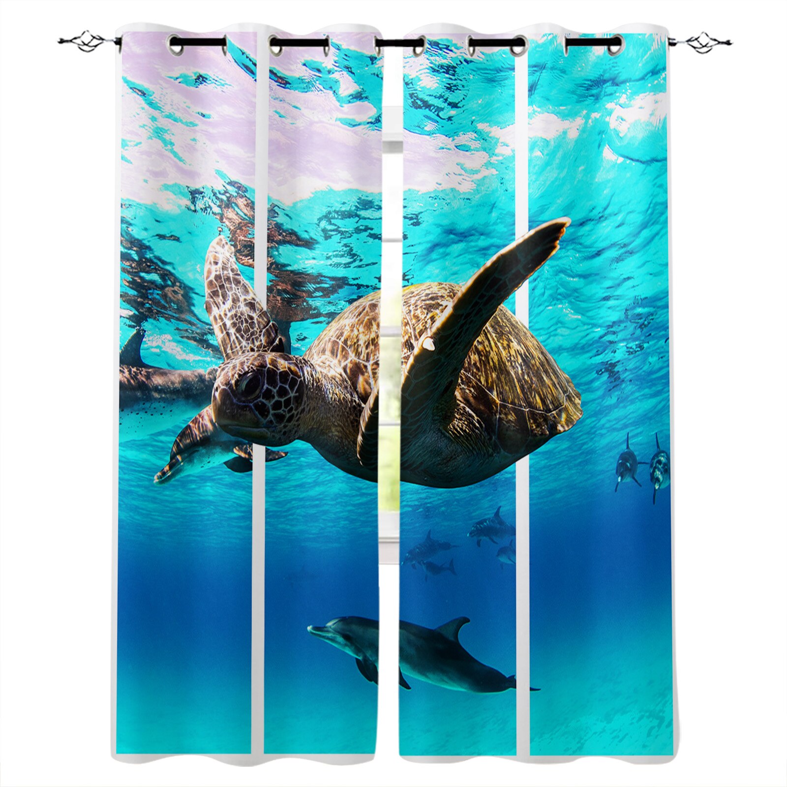 Sea Turtle Illustration Art Coral Reef Curtains In The Bedroom Living