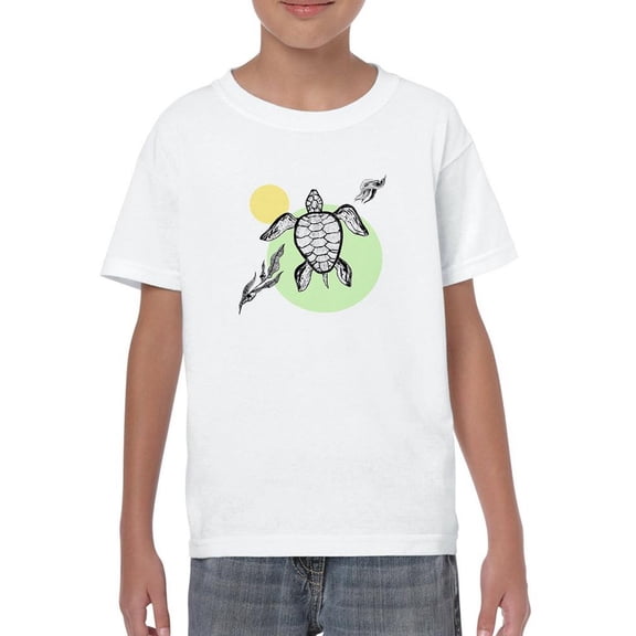 Sea Turtle Ink Lineart Colors T-Shirt Juniors -Image by Shutterstock, Large